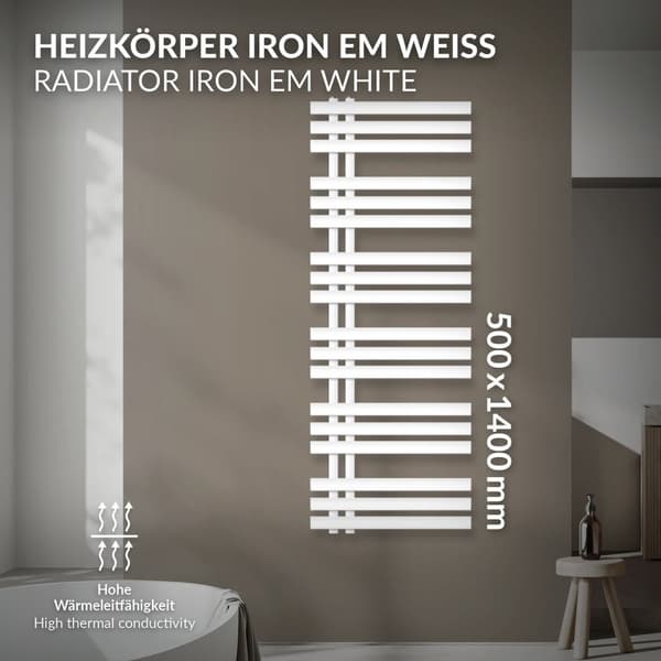 ECD Germany Jern EM Design Håndklæde - 500 x 1400 mm - Hvid - design radiator panel radiatorer radiator håndklædevarmer Håndklæde radiatorvarme