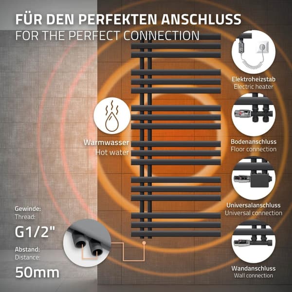 600X1400 mm Iron M Design radiator Håndklæderadiatorer Anthracite 1200W
