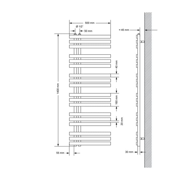 ECD Germany Design Handduk Iron EM - 500 x 1400 mm - vit- radiator handdukstork handdukstork korsning