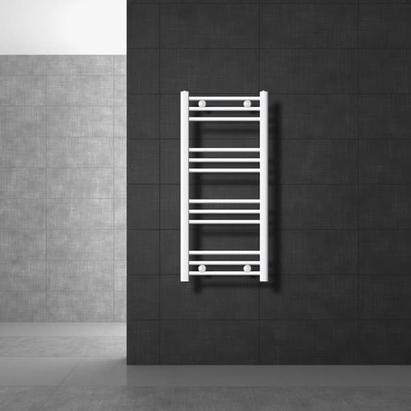 Køler Håndklæde ECD Germany Model Sahara 400 x 800 mm hvid bøjet med sidetilslutning håndklædeholder