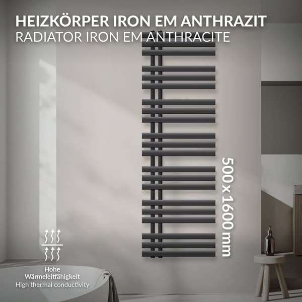 Varme Iron M Design Håndklæde radiator håndklæde 500x 1600 mm Anthracite