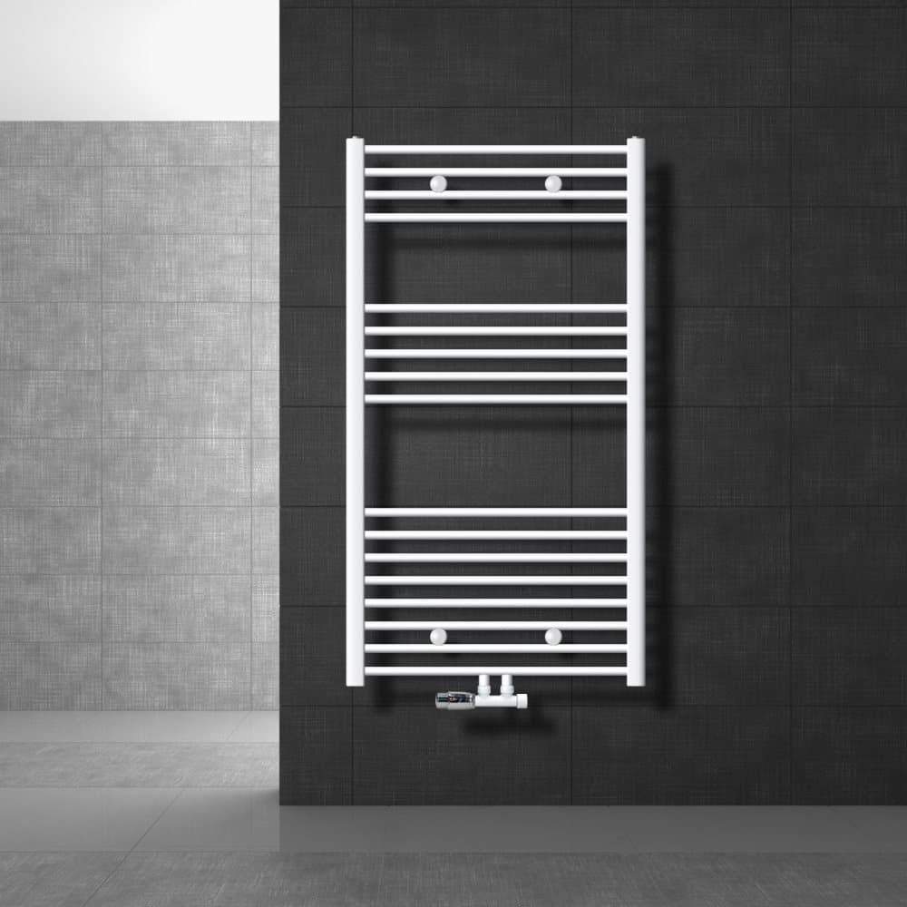Håndklæde med vægtilslutning sæt inkl. Termostat ECD Germany Model Sahara 750 x 1200 mm hvid lige med medium forbindelse håndklædeholder