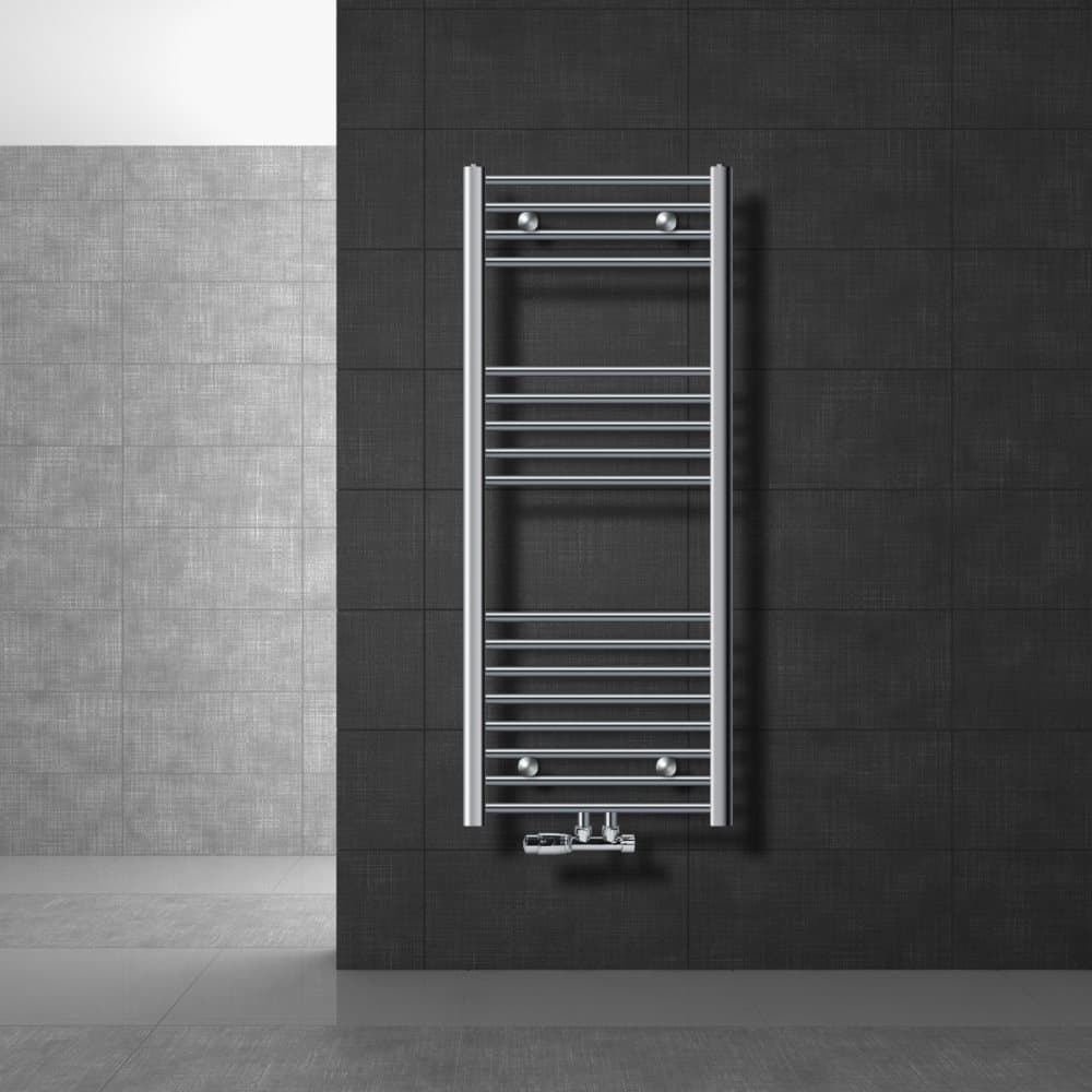 Håndklæde med vægtilslutning sæt inkl. Termostat ECD Germany Model Sahara 500 x 1200 mm krom lige med medium forbindelse håndklædeholder