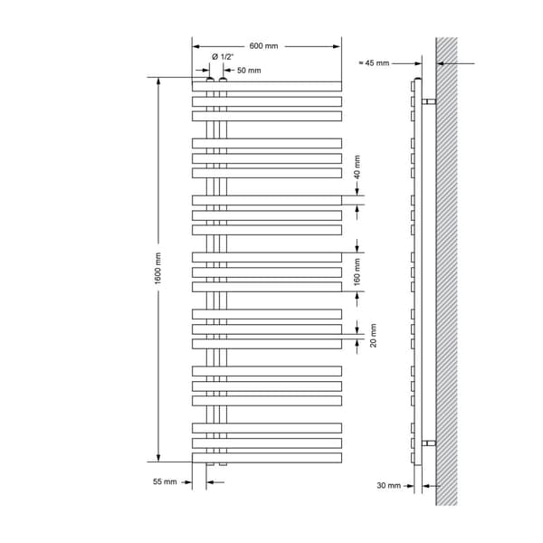 Anthracite Jern 1200W M Design radiator håndklæde radiator Electric 600X1600 mm