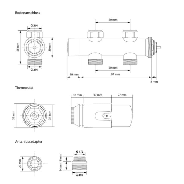 Kylpyhuone patterit lattiasta liitäntä Yhteysasetusryhmä sis. Termostaatti ECD Germany Malli Sahara 400 x 800 mm valkoinen hetero keskipitkän yhteys