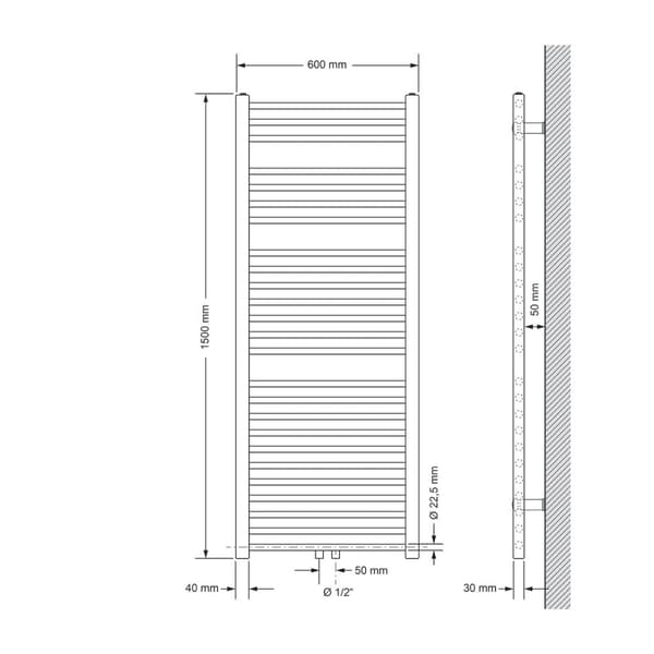 Køler Håndklæde ECD Germany Model Sahara 600 x 1500 mm lige antracit med central tilslutning håndklædeholder