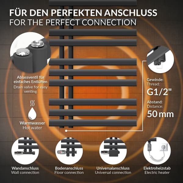 ECD Germany Design Handduk Iron EM - 500 x 1600 mm - antracit - radiator handdukstork
