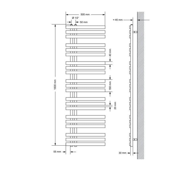 ECD Germany Design Handduk Iron EM - 500 x 1600 mm - antracit - radiator handdukstork