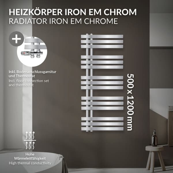 ECD Germany Design Handduk Iron EM - 500 x 1200 mm - Chrome - radiator handdukstork handdukstork korsning