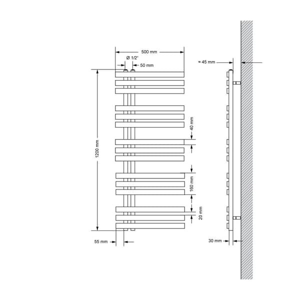 ECD Germany Design Handduk Iron EM - 500 x 1200 mm - Chrome - radiator handdukstork handdukstork korsning