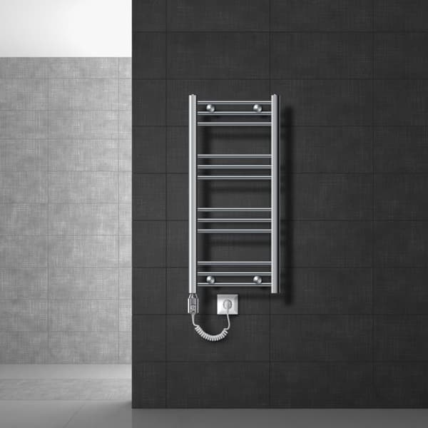 Handduk radiator med värmeelement 600 W ECD Germany modell Sahara 400 x 800 mm krom böjda sidoport handdukshållare