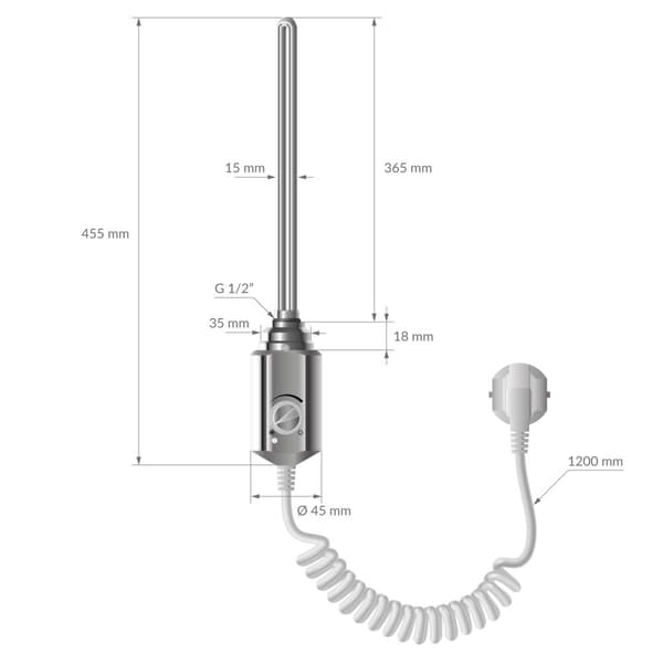 Lämmitetty pyyhe jäähdytin lämmityselementtiä 1200 W ECD Germany Malli Saharan 500 x 1500 mm, kromi taivutettu puolella yhteydessä pyyheteline