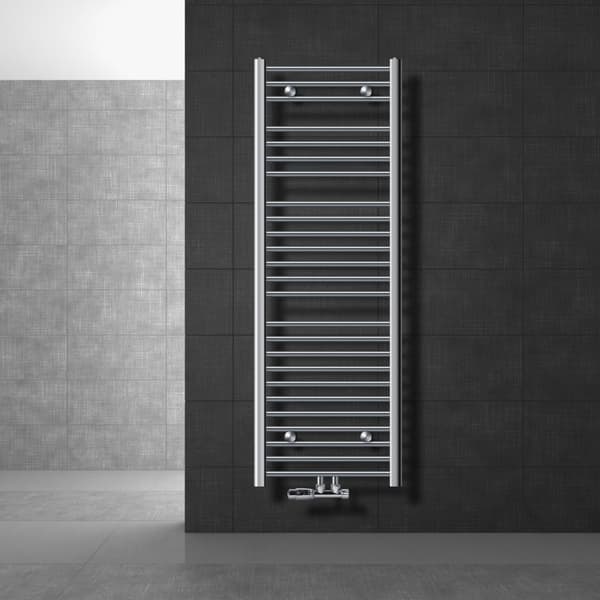 Håndklæde med vægtilslutning sæt inkl. Termostat ECD Germany Model Sahara 500 x 1500 mm krom lige med medium forbindelse håndklædeholder