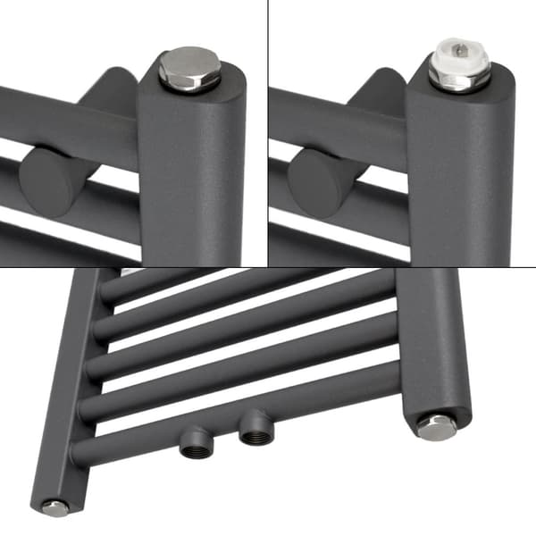 Opvarmet håndklæde inkluderet væg adapterforbindelse kit. Termostat i krom ECD Germany Model Sahara 500 x 1200 mm antracit bøjet med medium