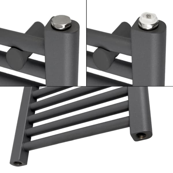 Radiator håndklæde ECD Germany Model Sahara 400 x 1500 mm antracit bøjet med sidetilslutning håndklædeholder
