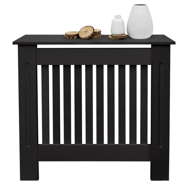 ECD Germany radiatorbeklædning landstil 78x19x82 cm sortlakeret MDF til soveværelse stue - opvarmning beklædning radiatorafdækning