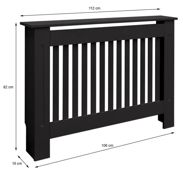 ECD Germany radiatorbeklädnad lantlig stil 112x19x82 cm svartlackerad MDF för sovrums vardagsrumsuppvärmning beklädnad radiatorkåpa värmeskydd värme