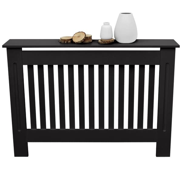 ECD Germany radiatorbeklædning landestil 112x19x82 cm sortlakeret MDF til soveværelse stueopvarmning beklædning radiatorafdækning opvarmningsdæksel