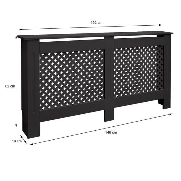 ECD Germany radiatorbeklædning med bikagemønster 152x19x82 cm sort MDF lakeret til soveværelse stue opvarmning beklædning radiator cover varmebetræk
