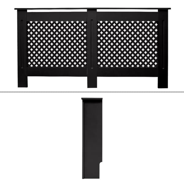 ECD Germany radiatorbeklædning med bikagemønster 152x19x82 cm sort MDF lakeret til soveværelse stue opvarmning beklædning radiator cover varmebetræk