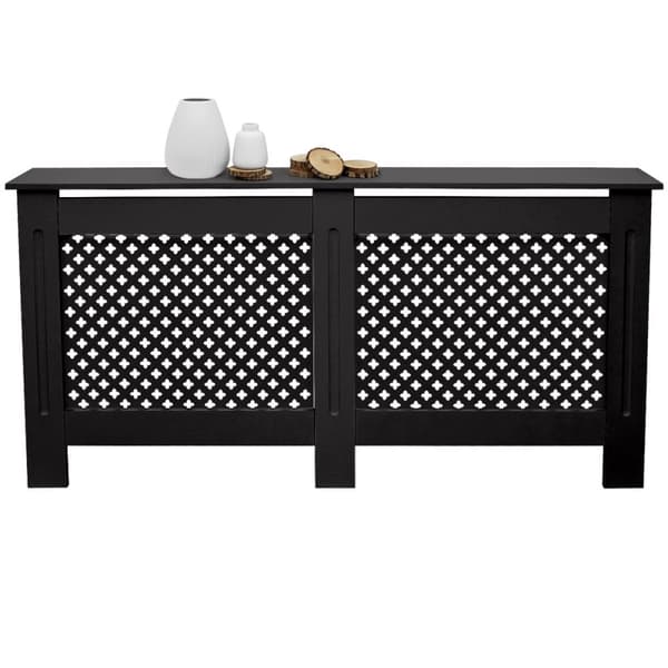 ECD Germany radiatorbeklædning med bikagemønster 152x19x82 cm sort MDF lakeret til soveværelse stue opvarmning beklædning radiator cover varmebetræk