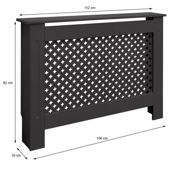 ECD Germany radiatorbeklædning med bikagemønster 112x19x82 cm Sort MDF lakeret til soveværelse, stue