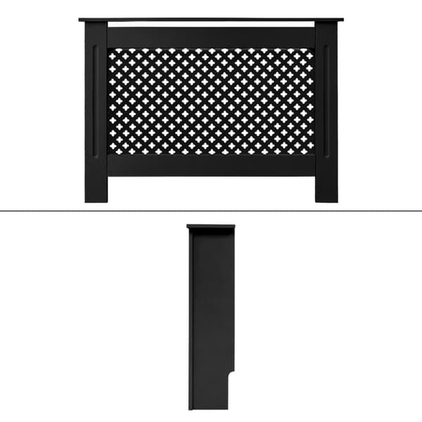 ECD Germany radiatorbeklædning med bikagemønster 112x19x82 cm Sort MDF lakeret til soveværelse, stue