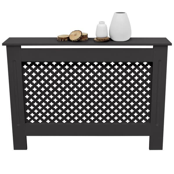 ECD Germany radiatorbeklædning med bikagemønster 112x19x82 cm Sort MDF lakeret til soveværelse, stue