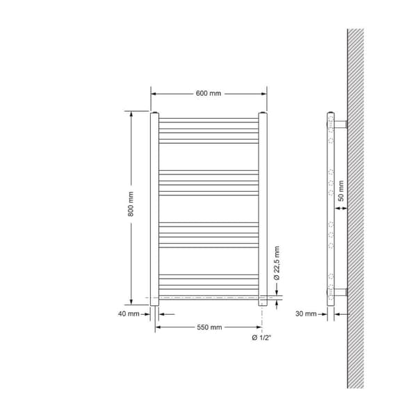 Jäähdyttimen Pyyhe ECD Germany Malli Sahara 600 x 800 mm suoran antrasiitti kylki pyyhe raideyhteys