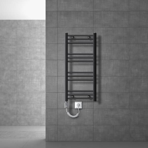 Radiator Håndklæde ECD Germany Model Sahara 400 x 800 mm antracit bøjet med sidetilslutning håndklædeholder