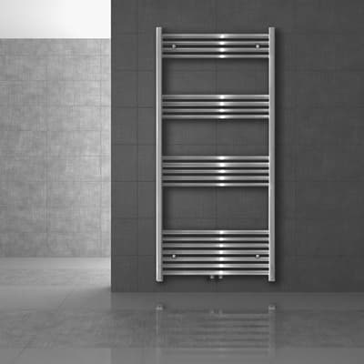 ECD Germany badrumsradiator centralanslutning 500 x 900 mm krom böjd med anslutningssats inklusive termostatpassage golv krom radiator värmehandduk