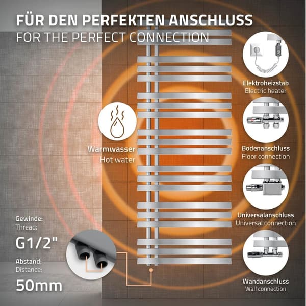 Badeværelsesradiator Jern EM med varmeelement 1200W 600x1600 mm Krom