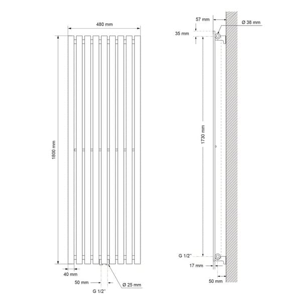 480x1800 mm STELLA DESIGN RADIATORS paneeliradiaattorit RADIATORE RADIATORE WHITE