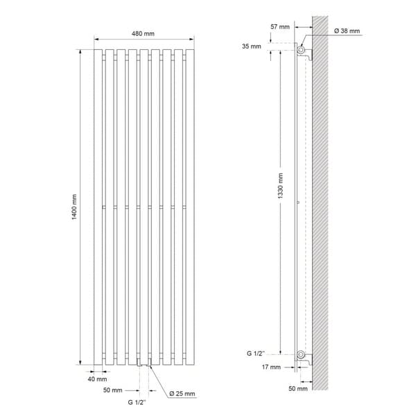 480 x 1400 mm STELLA DESIGN RADIATORER panelradiatorer RADIATOR ANTHRAZIT