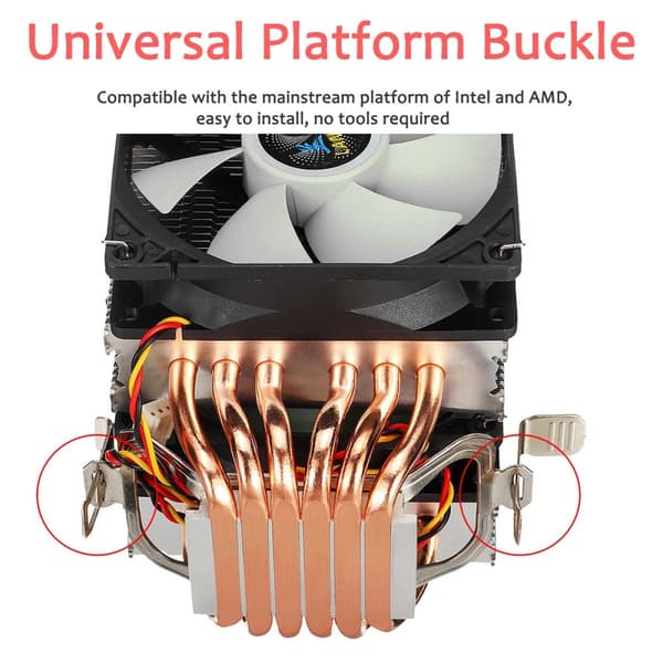 90 mm CPU-kylare 6 Heatpipe Dual-Tower Kylfläkt Kylare för LGA 775/115X AMD