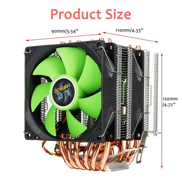 90 mm CPU-kylare 6 Heatpipe Dual-Tower Kylfläkt Kylare för LGA 775/115X AMD