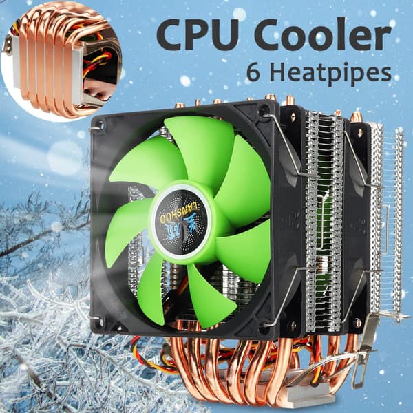 90 mm CPU-kylare 6 Heatpipe Dual-Tower Kylfläkt Kylare för LGA 775/115X AMD