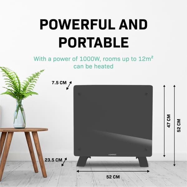 VONROC Lyxigt konvektorelement med glaspanel – 1000W – Grå | Wifi