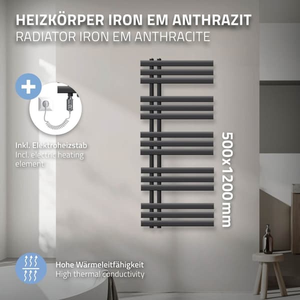 500X1200 Iron M Design radiator håndklæde radiator Elektrisk radiator Anthracite 900W