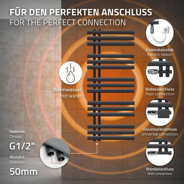 500X1200 Iron M Design radiator håndklæde radiator Elektrisk radiator Anthracite 900W