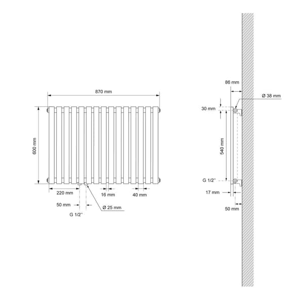 ECD Germany Stella panelradiatorer Horisontella 630 x 865 mm - vit - sidoanslutning - Single-skiktet - platt radiator Handduk radiator Design