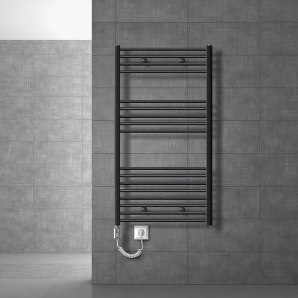 Lämmitetty pyyhe jäähdytin lämmityselementtiä 900 W: n ECD Germany Malli Saharan 750 x 1200 mm suora antrasiitti puolella yhteydessä pyyheteline