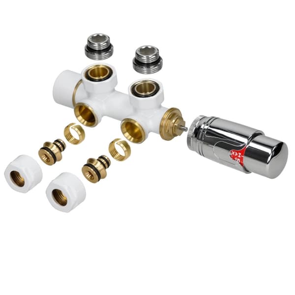 Handduk med vägganslutningsuppsättning inkl. Termostat ECD Germany Modell Sahara 400 x 1500 mm vit böjd med medieanslutning handdukshängare