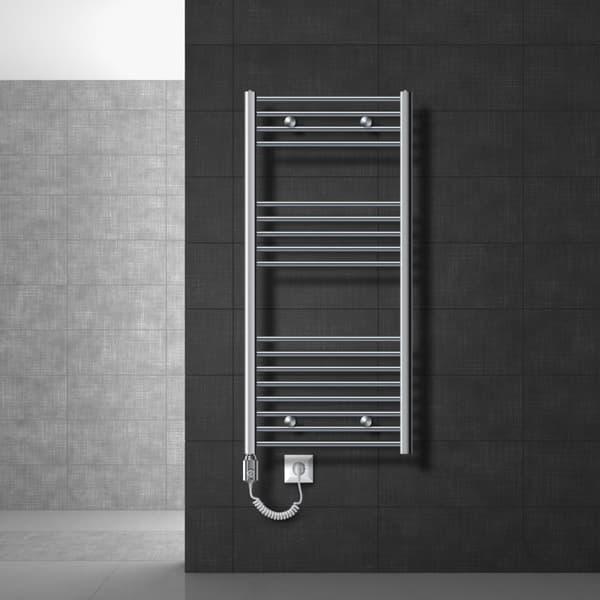 Lämmitetty pyyhe jäähdytin lämmityselementtiä 1200 W ECD Germany Malli Saharan 600 x 1200 mm, kromi suoran kyljen yhteys pyyheteline
