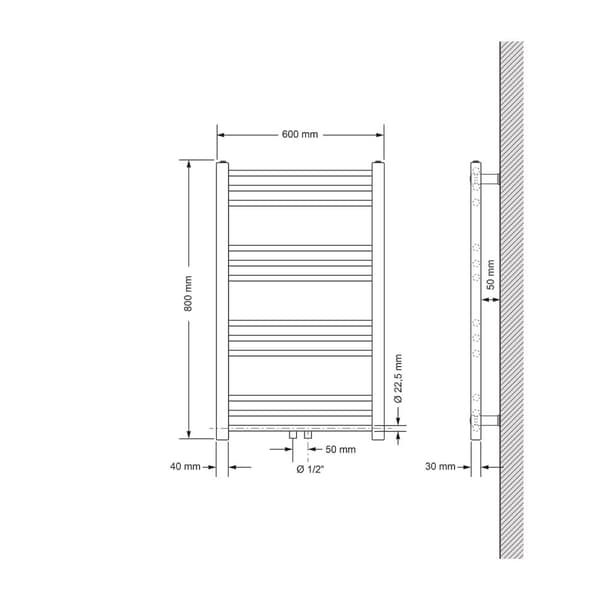 Jäähdyttimen Pyyhe ECD Germany Malli Sahara 600 x 800 mm valkoinen hetero keskipitkän yhteys pyyheteline
