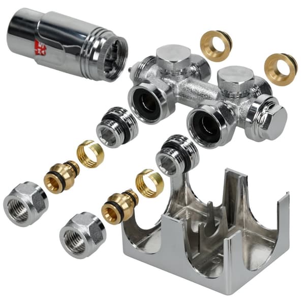Badrums radiatorer med universalanslutning anslutningsuppsättning inkl. Termostat ECD Germany Modell Sahara 600 x 800 mm krom böjd med medieanslutning