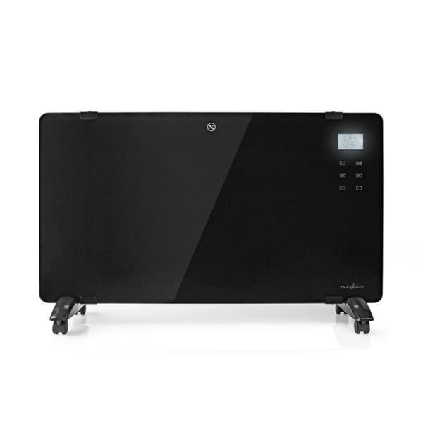 Nedis HTPL20FBK lasipaneeli konvektiolämmitin Termostaatti LCD-näyttö 2 lämpöasetusta Seiso / seinäasennus 2000 W musta musta