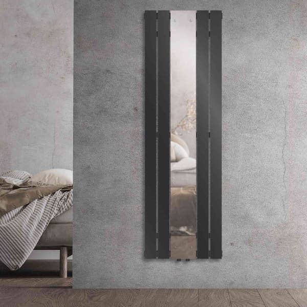 ML-Design Badrumsradiator Platt 1600x450 mm Antracit med spegel; Design Panelradiator med mittanslutning; Vertikal Enkelväggig Plattvärmare;