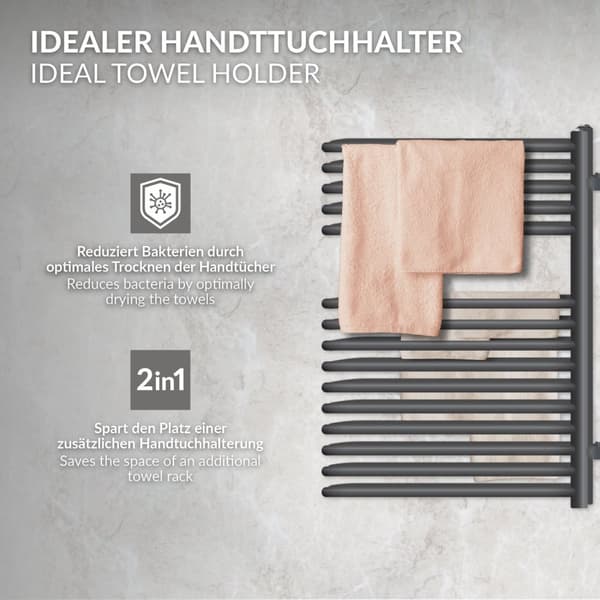 ML-Design Badvarmer 500 x 800 mm Antracit; Design radiator til badeværelset; Design håndklædetørrer; inkl. monteringssæt