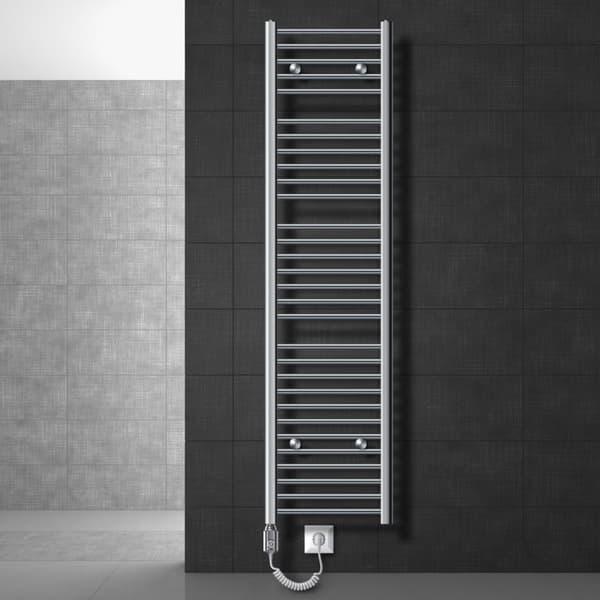 Håndklæderadiator med opvarmning element 900 W ECD Germany model Sahara 400 x 1800 mm chrome bøjet side port håndklædeholder